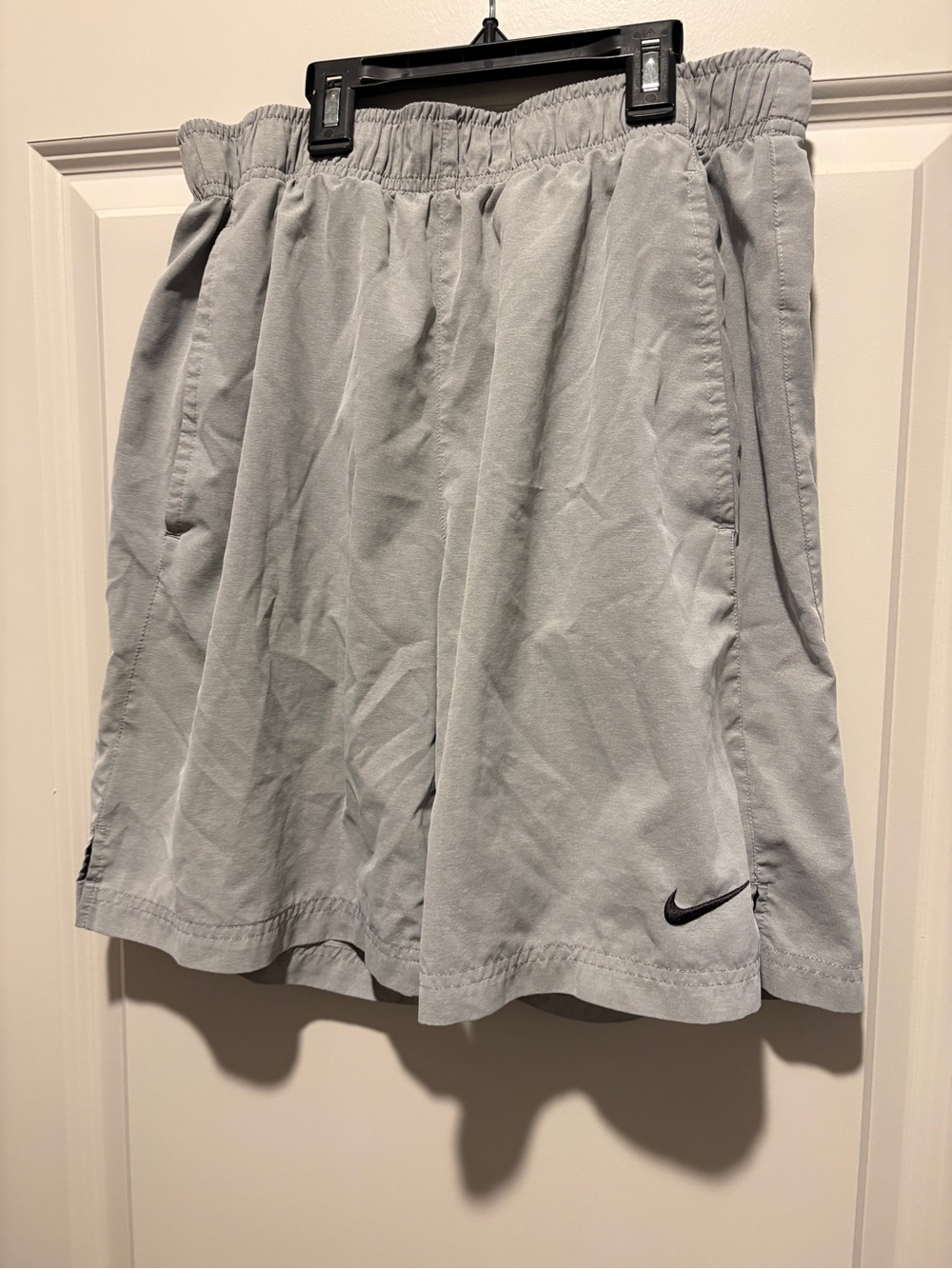 Nike Men’s Light Gray Athletic Shorts with Black Swoosh